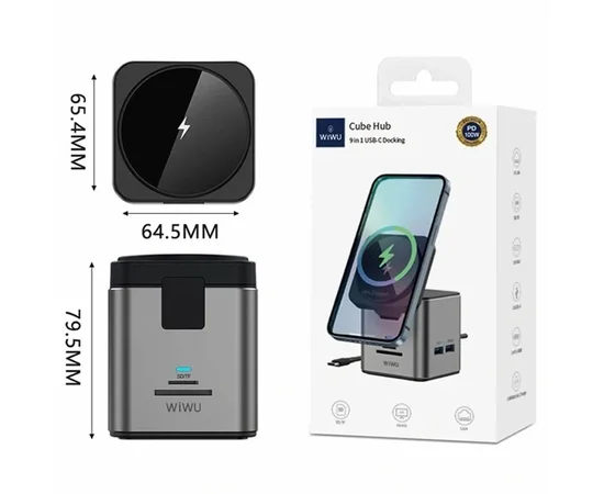 БЗУ + HUB WIWU Wi-W025 Cub 9in1 USB-C Gray