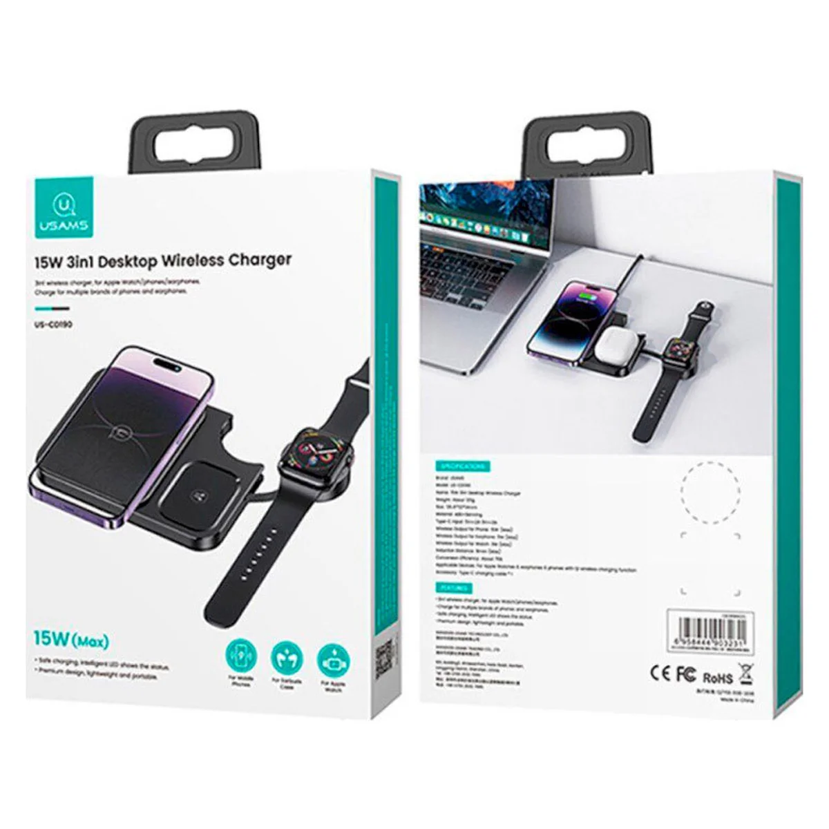 БЗУ Usams US-CD190 15W 3in1 Black