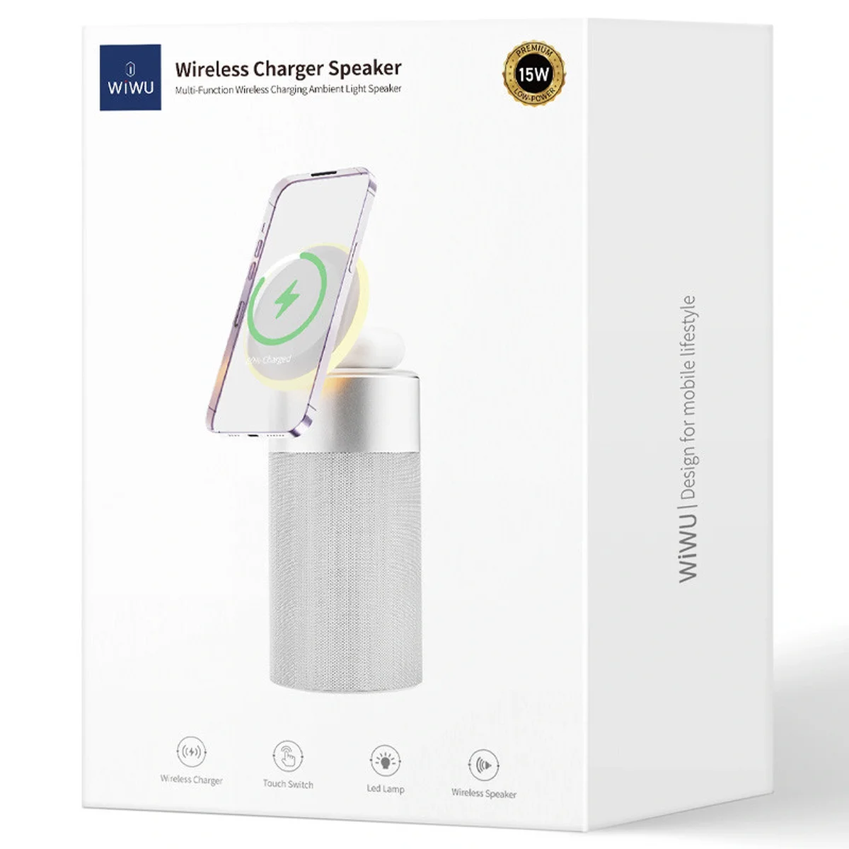 БЗУ WIWU Wi-W022 3 in 1 Wireless Charger+Bluetooth Speaker White
