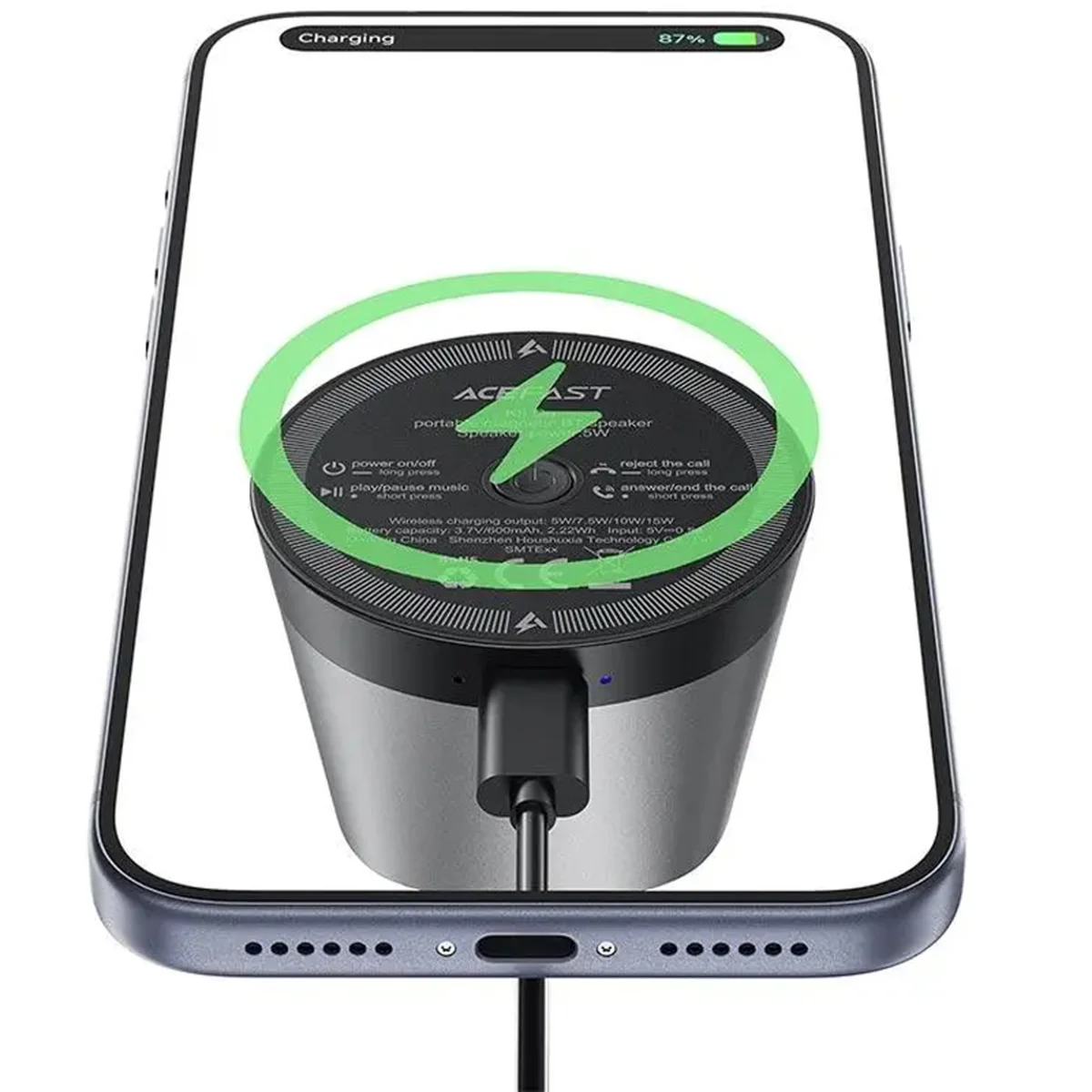 Bluetooth Колонка Acefast K8 + БЗУ 15W Black