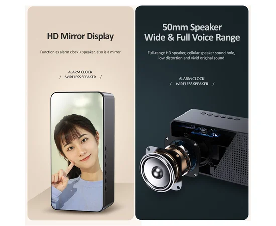 Bluetooth колонка + часы Usams US-YX007 FM-Tuner AUX BT5.0 Черный