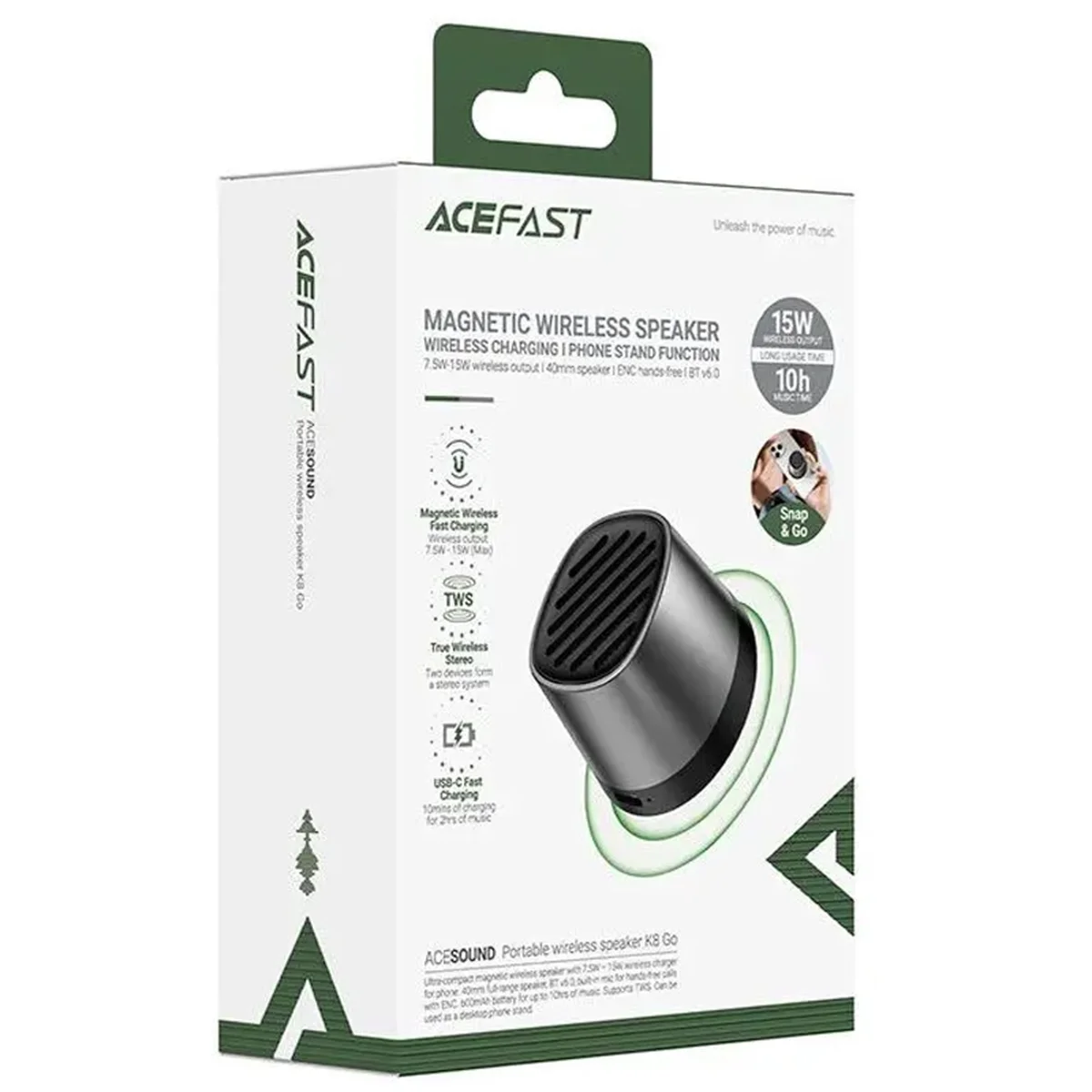 Bluetooth Колонка Acefast K8 + БЗУ 15W Black