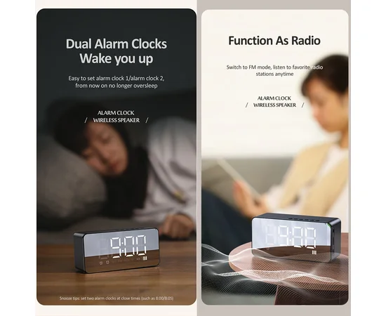 Bluetooth колонка + часы Usams US-YX007 FM-Tuner AUX BT5.0 Черный