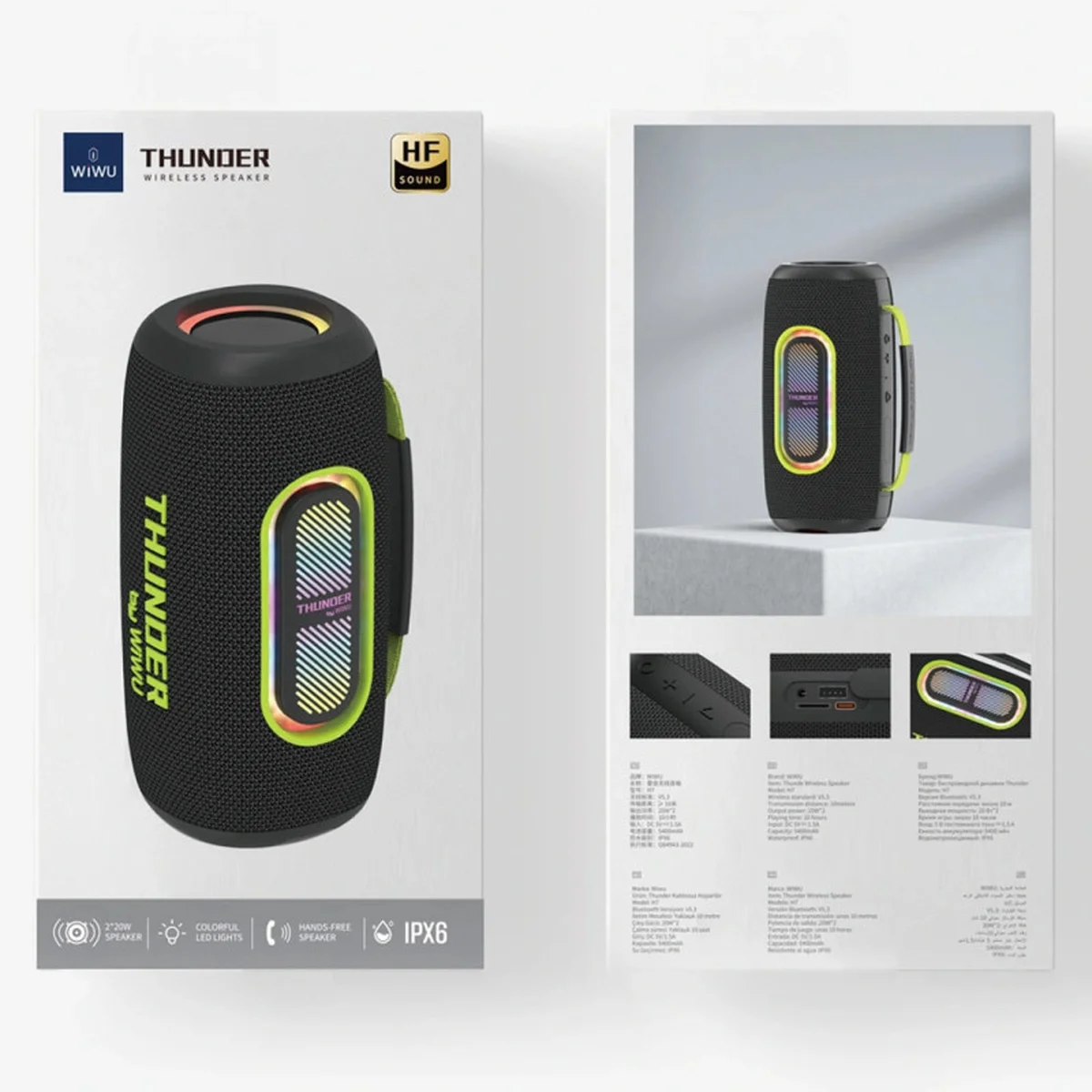 Bluetooth Колонка WIWU H7 Thunder Wireless Portable Speaker Black