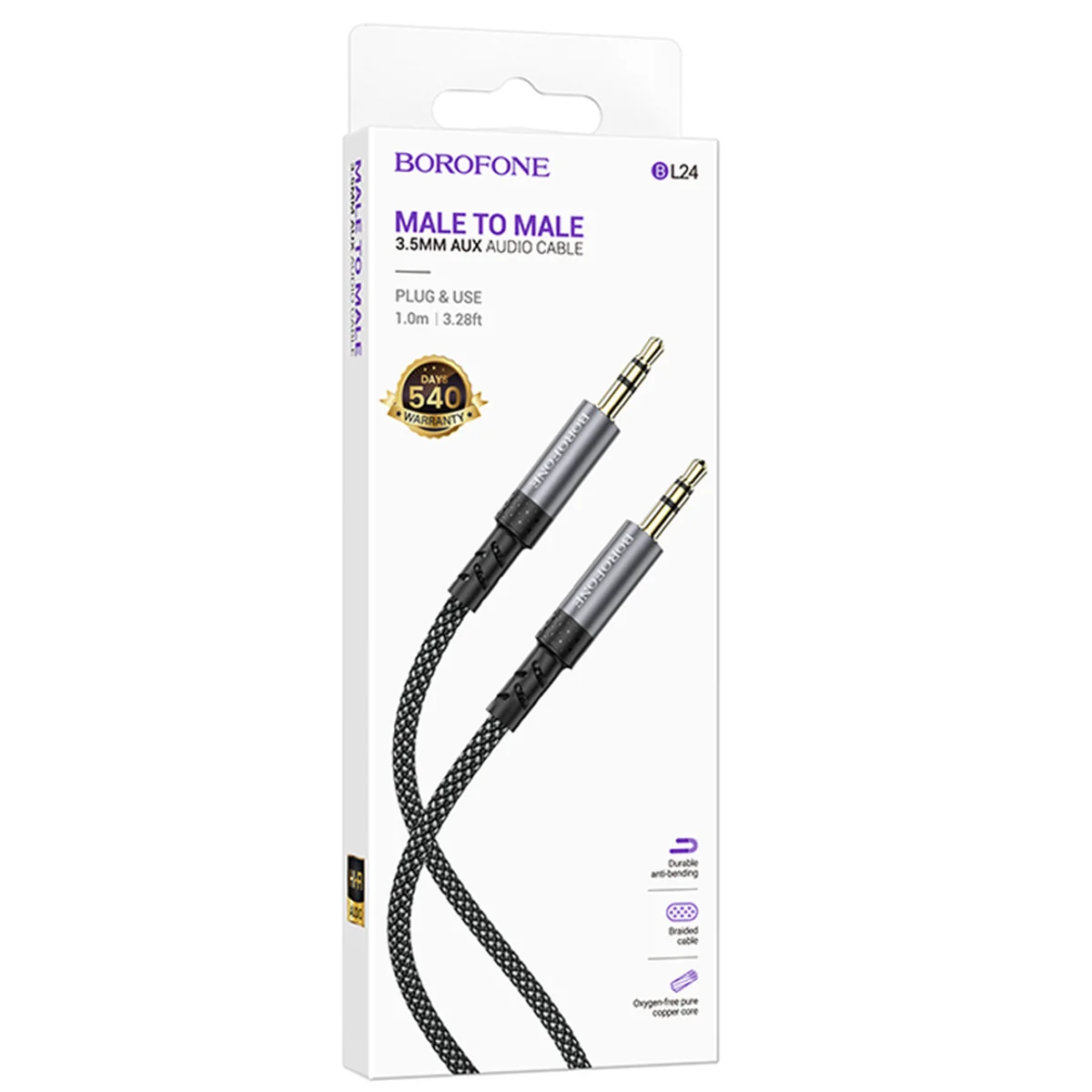 Аудио кабель Aux Borofone BL24 Graceful (1m) Metal grey