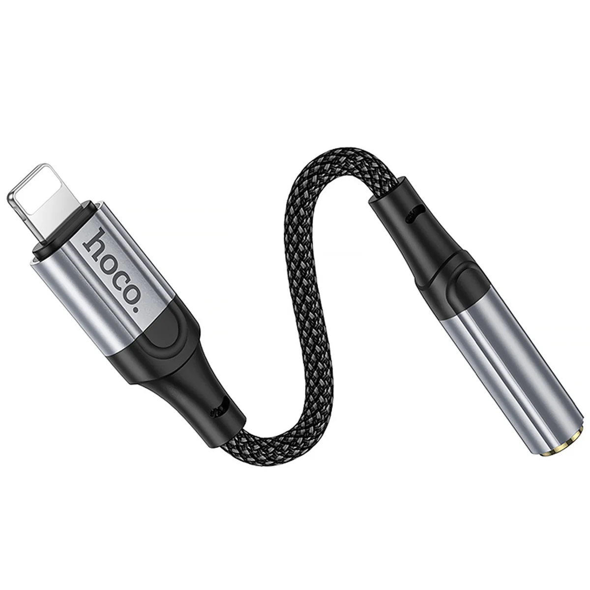 Аудио кабель Aux Hoco LS36A Fresh 3.5mm to Lightning (0.12m) Metal gray