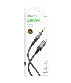 Аудио кабель Aux Borofone BL24 Graceful (Lightning to AUX 3.5mm) (1m) Metal grey