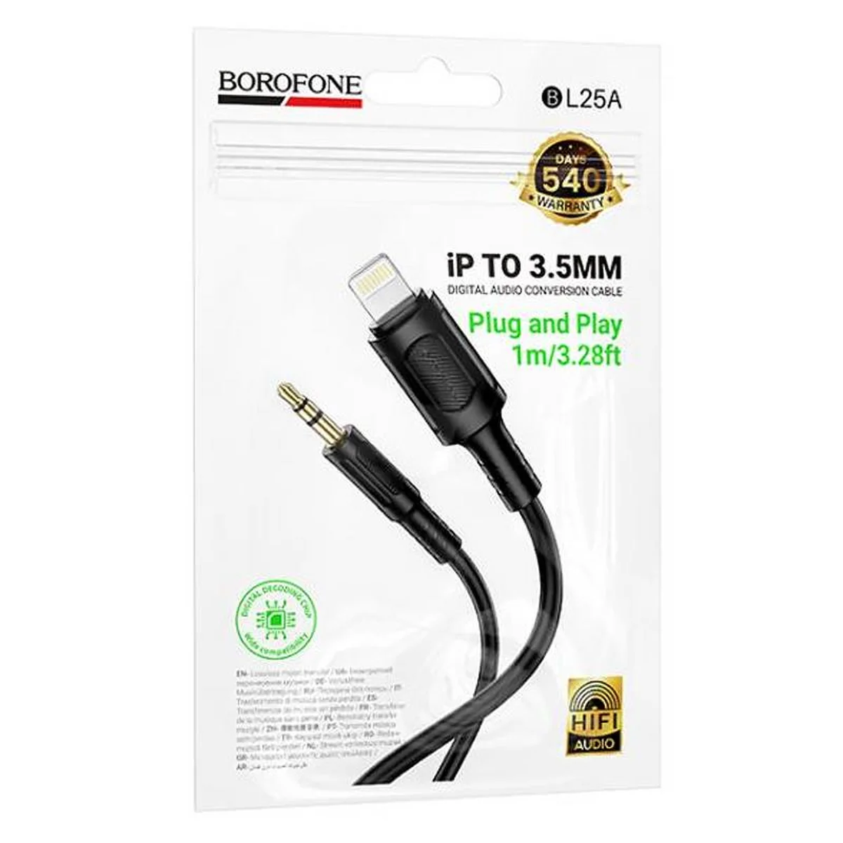 Аудио кабель Aux Borofone BL25A Nice (Lightning to AUX 3.5mm) (1m) Black