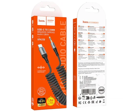 Аудио кабель Aux Hoco UPA33B Nuevo (Type-C to AUX 3.5mm) (1.5m) Black