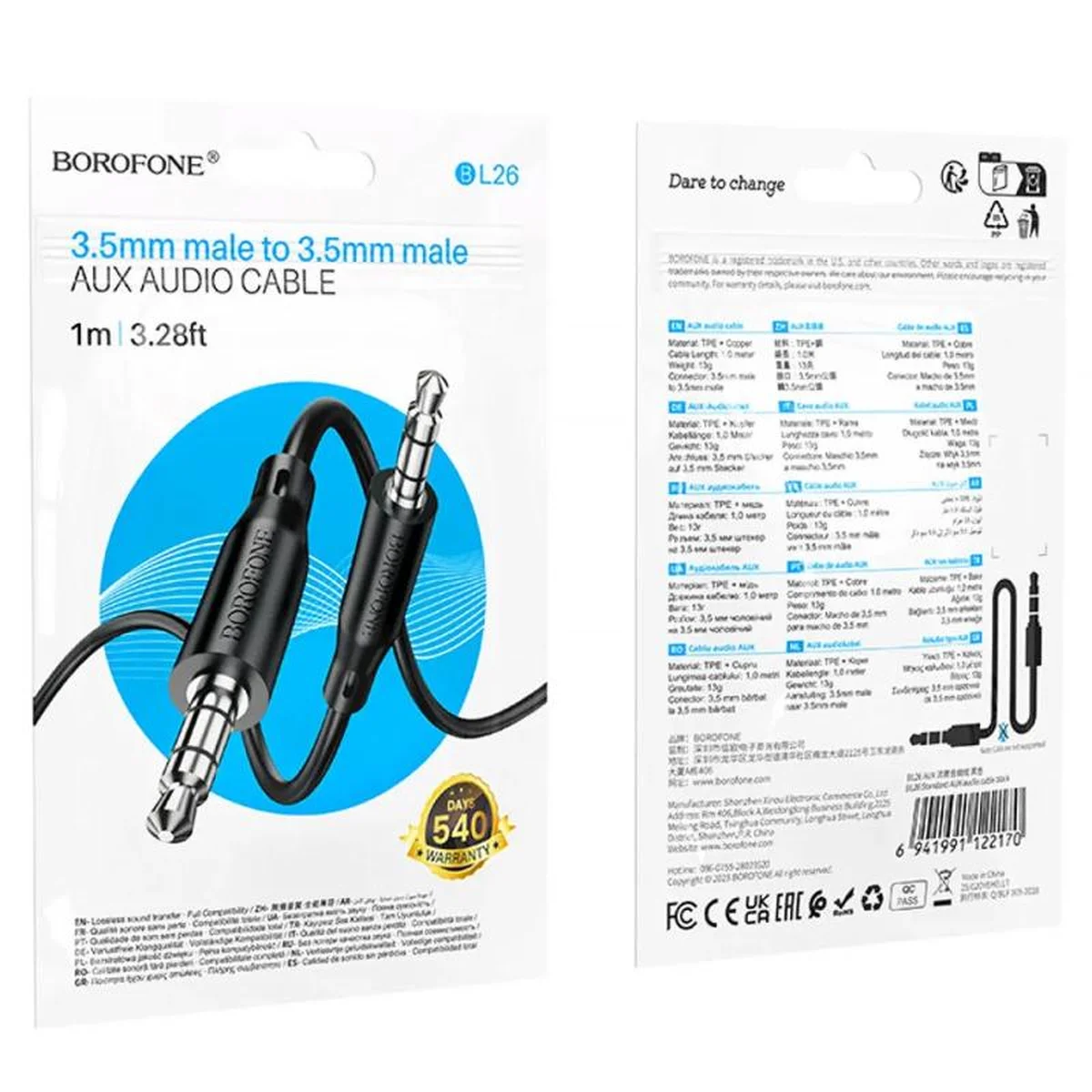 Аудіо кабель Aux Borofone BL25 Nice (1m) Black