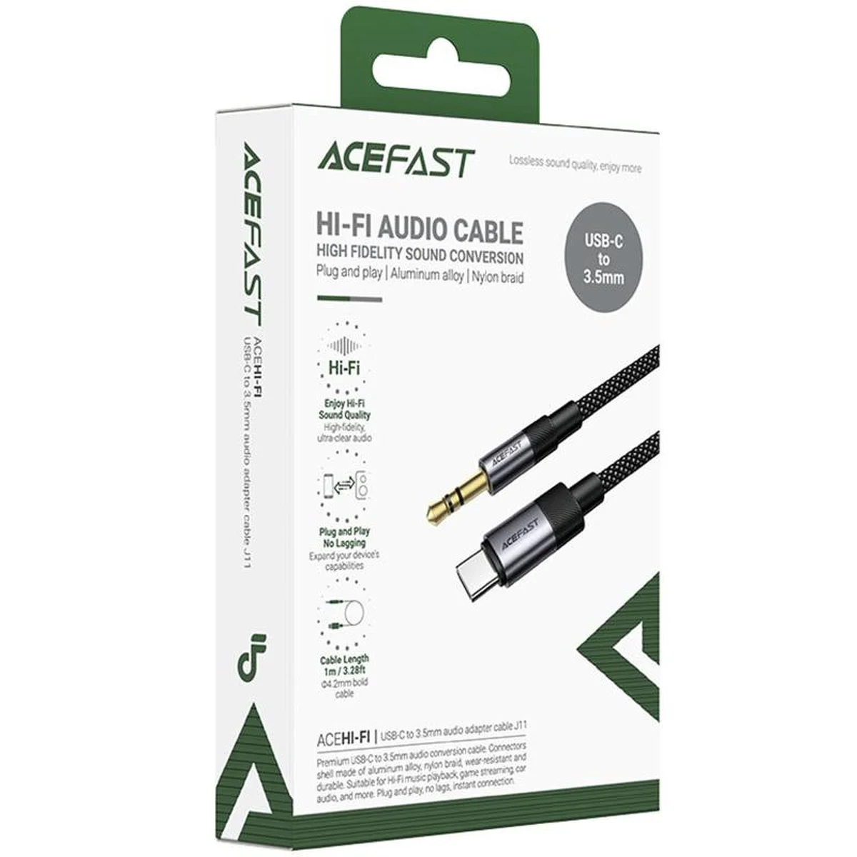 Аудіо кабель Aux Acefast J11 (Type-C to AUX 3.5mm plug) (1m) Black