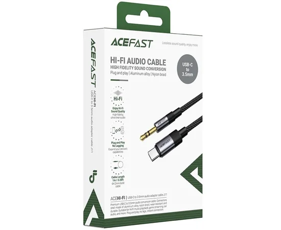 Аудіо кабель Aux Acefast J11 (Type-C to AUX 3.5mm plug) (1m) Black