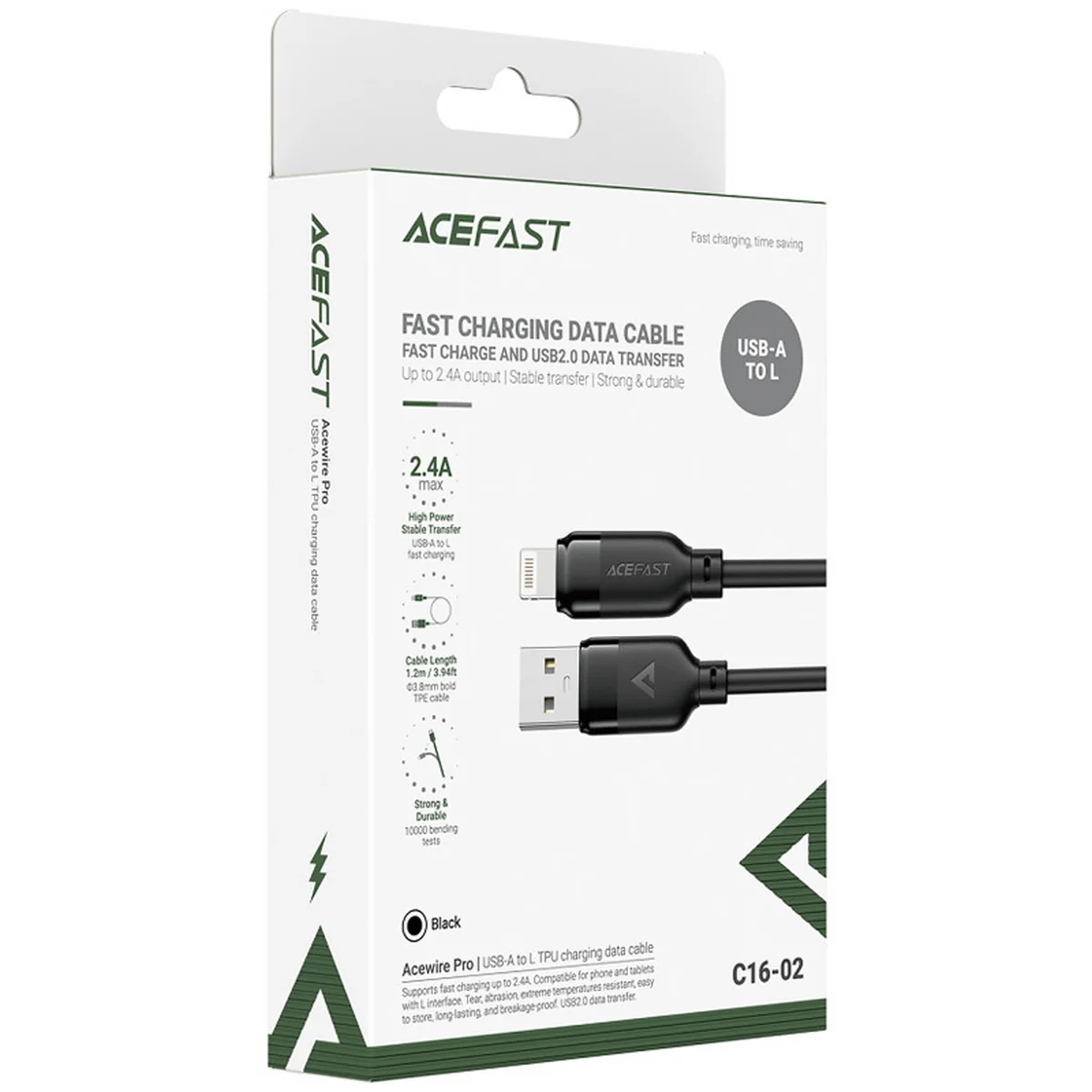 Дата кабель Acefast C16-02 USB to Lightning 2.4A (1.2m) Black
