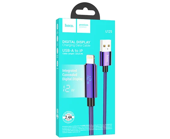 Дата кабель Hoco U125 Benefit 2.4A USB to Lightning (1.2m) Purple