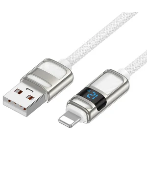 Дата кабель Hoco U137 Line with display USB to Lightning 2.4A/12W (1.2m) White
