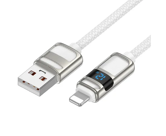 Дата кабель Hoco U137 Line with display USB to Lightning 2.4A/12W (1.2m) White