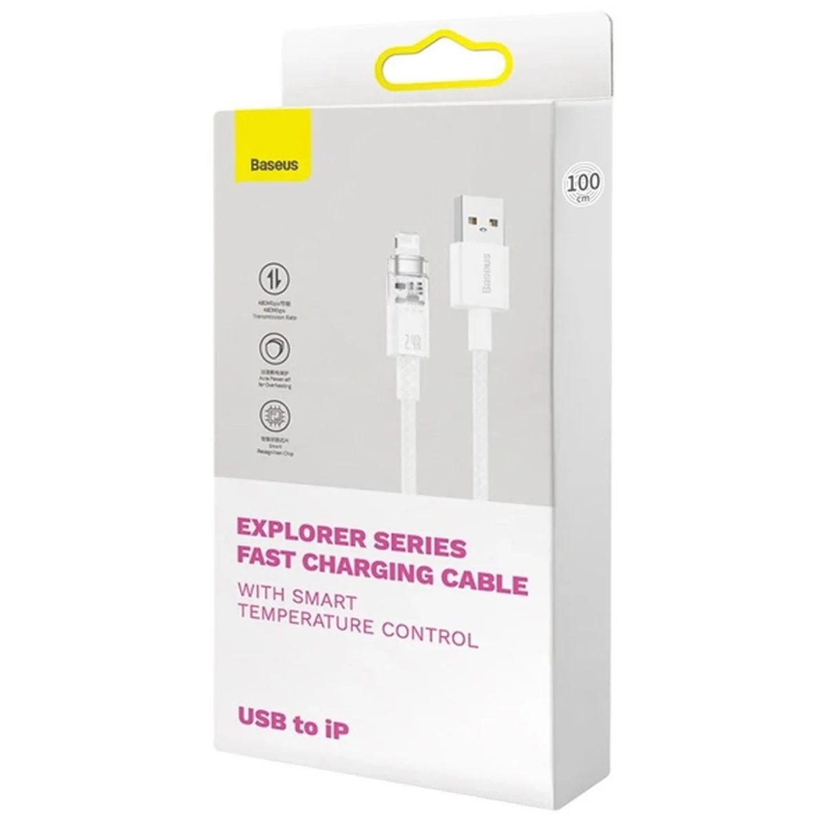 Дата кабель Baseus Explorer USB to Lightning 2.4A with Smart Temperature Control (1m) (CATS01000) White