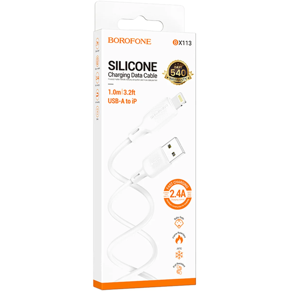Дата кабель Borofone BX113 Lenny USB to Lightning 2.4A (1m) White