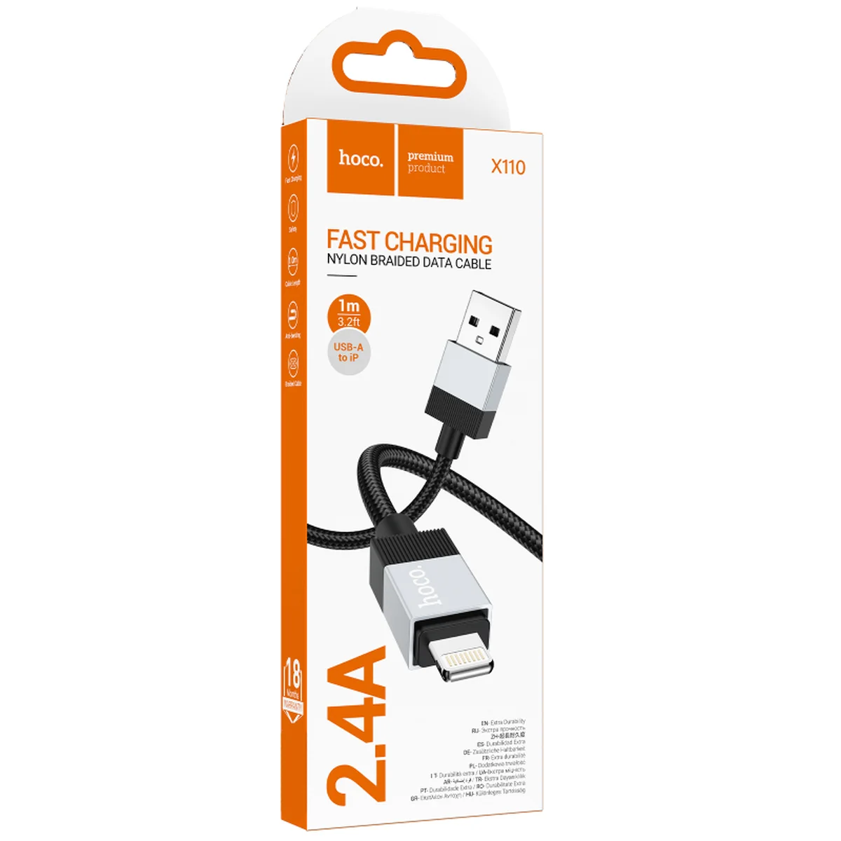 Дата кабель Hoco X110 Honorific USB to Lightning 2.4A (1m) Black