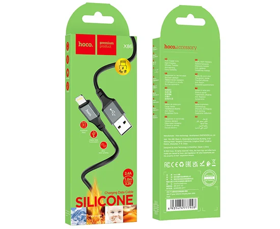 Дата кабель Hoco X86 Spear USB to Lightning (1m) Black