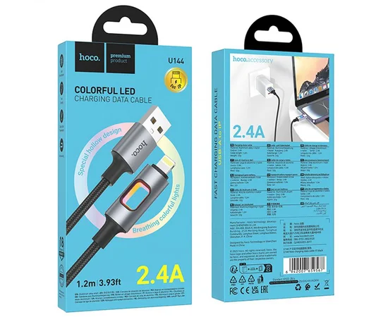 Дата кабель Hoco U144 New USB to Lightning 2.4A (1.2m) Black