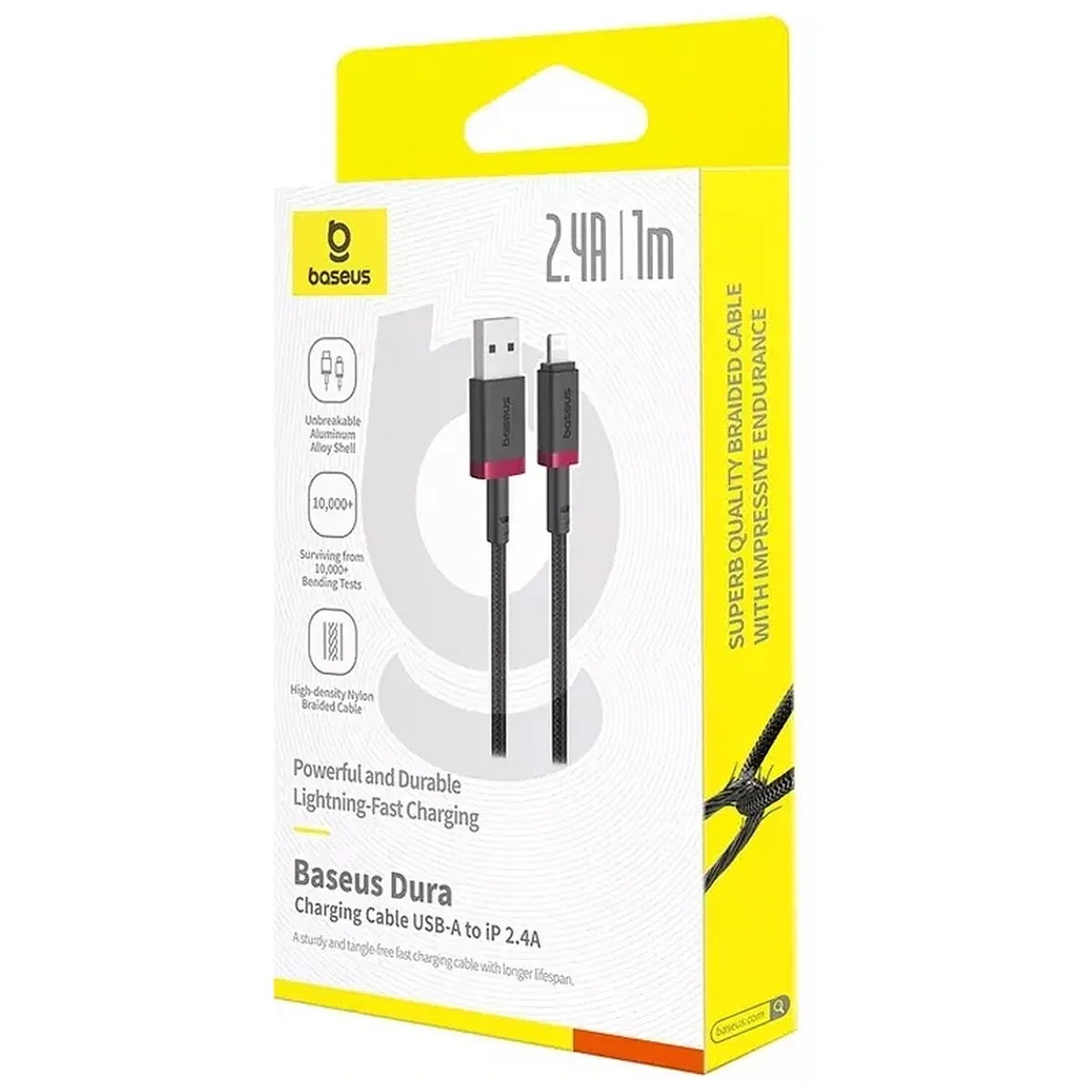 Дата кабель Baseus Dura Series Fast Charging USB to Lightning 2.4A (1m) (CB000122) Red / Black