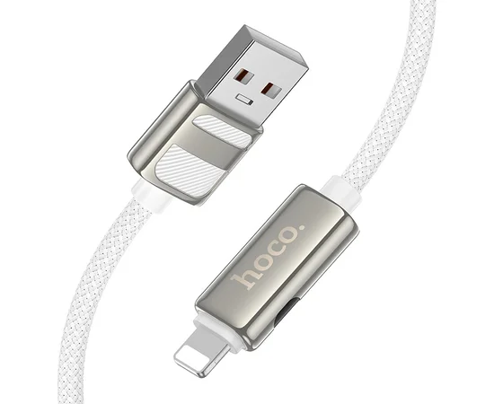 Дата кабель Hoco U137 Line with display USB to Lightning 2.4A/12W (1.2m) White
