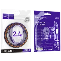 Дата кабель Hoco X116 Meridian USB to Lightning 2.4A (1m) Gradient Purple Mix