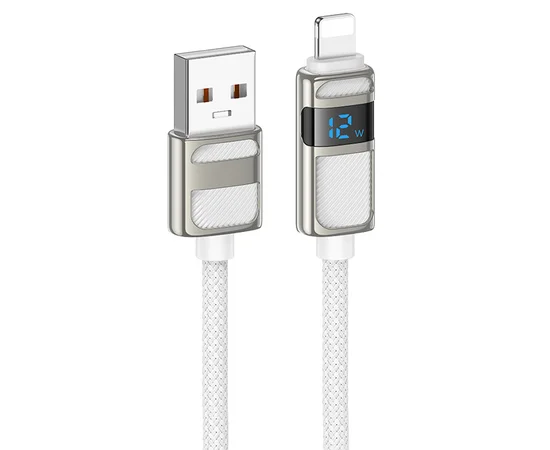 Дата кабель Hoco U137 Line with display USB to Lightning 2.4A/12W (1.2m) White