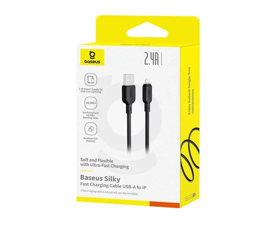 Дата кабель Baseus Silky Series OS Fast Charging USB to Lightning 2.4A (2m) (P1037770) Cluster Black