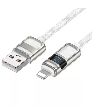 Дата кабель Hoco U137 Line with display USB to Lightning 2.4A/12W (1.2m) White