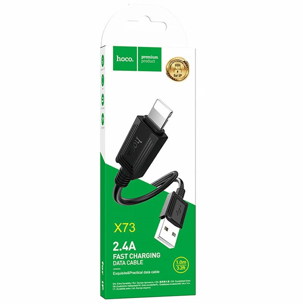 Дата кабель Hoco X73 Ferry USB to Lightning 2.4A (1m) Black