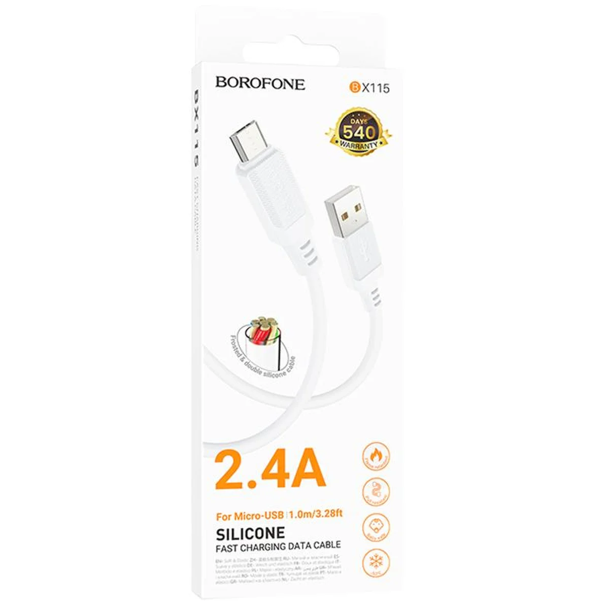 Дата кабель Borofone BX115 Lotto USB to MicroUSB 2.4A (1m) White