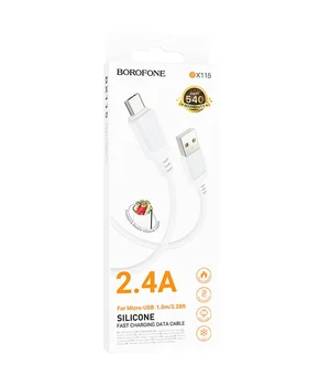 Дата кабель Borofone BX115 Lotto USB to MicroUSB 2.4A (1m) White