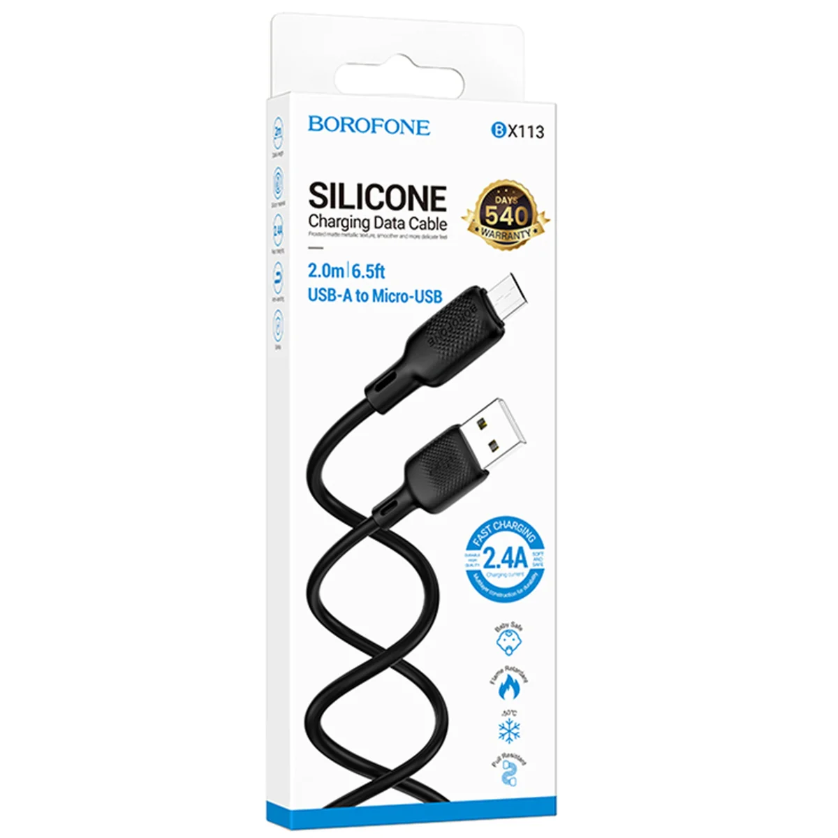 Дата кабель Borofone BX113 Lenny USB to MicroUSB 2.4A (2m) Black