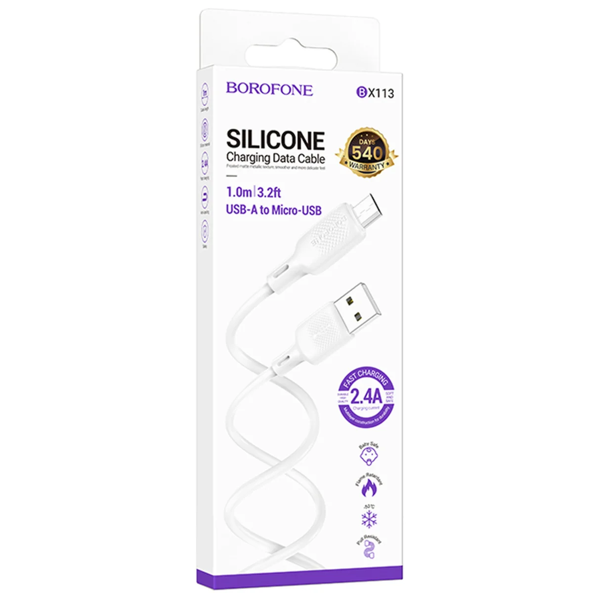 Дата кабель Borofone BX113 Lenny USB to MicroUSB 2.4A (1m) White