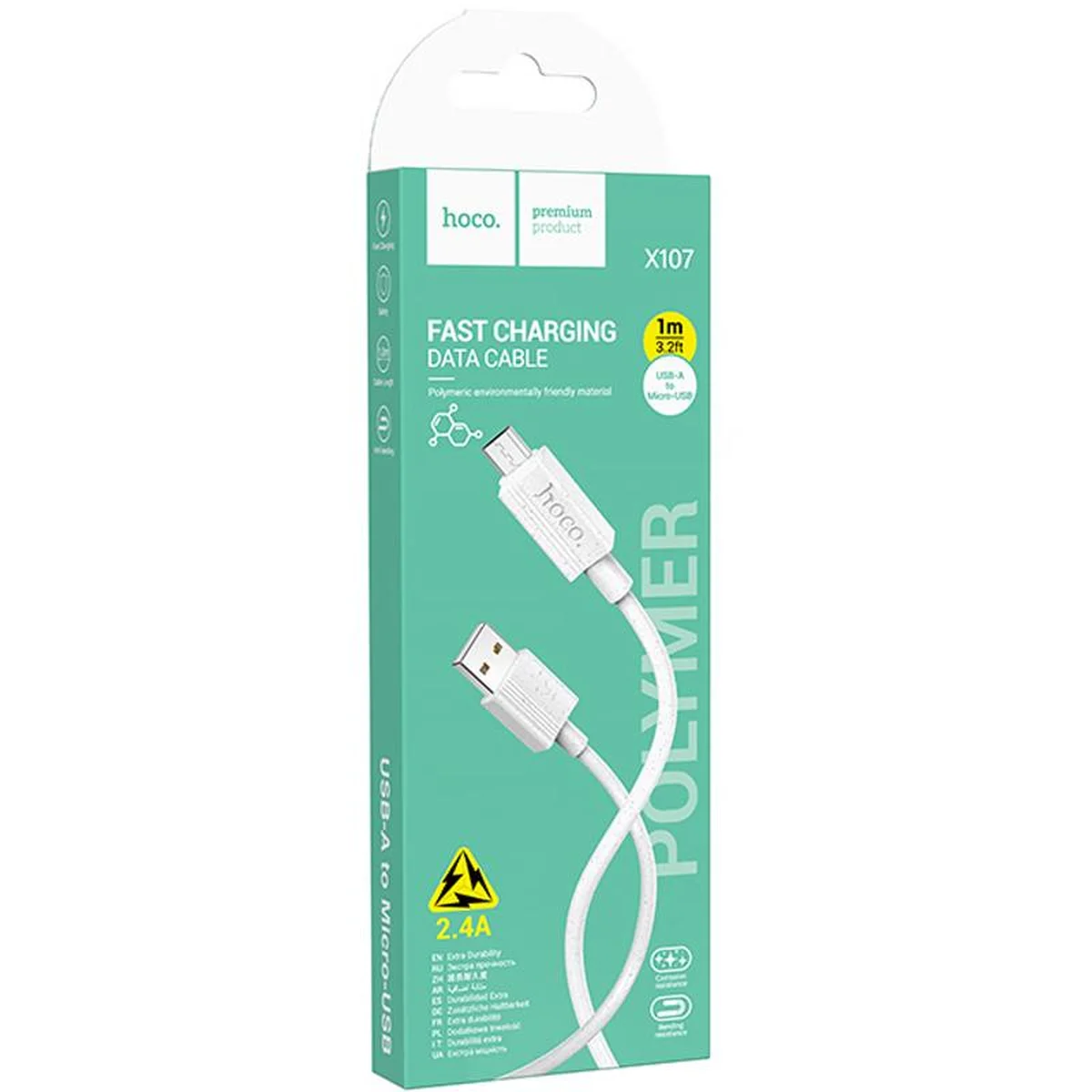 Дата кабель Hoco X107 USB to MicroUSB 2.4A (1m) White