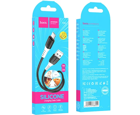 Дата кабель Hoco X82 Silicone USB to MicroUSB (1m) Black