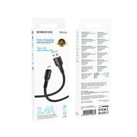 Дата кабель Borofone BX116 Certain USB to MicroUSB 2.4A (1m) Black
