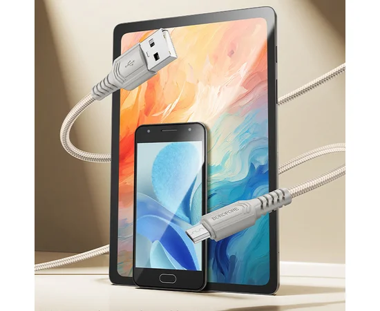 Дата кабель Borofone BX116 Certain USB to MicroUSB 2.4A (1m) Gray