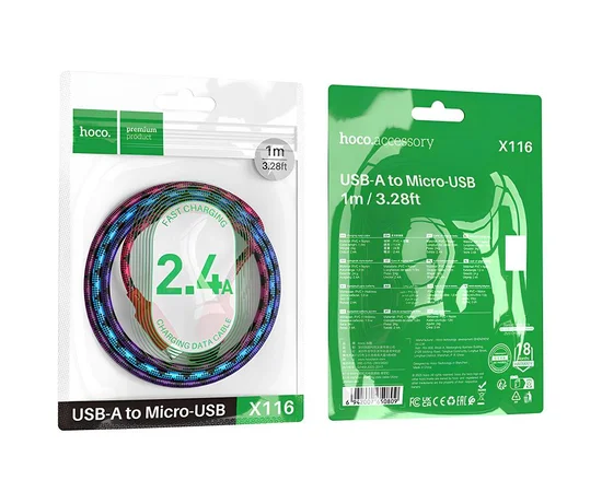 Дата кабель Hoco X116 Meridian USB to MicroUSB 2.4A (1m) Gradient Purple Mix