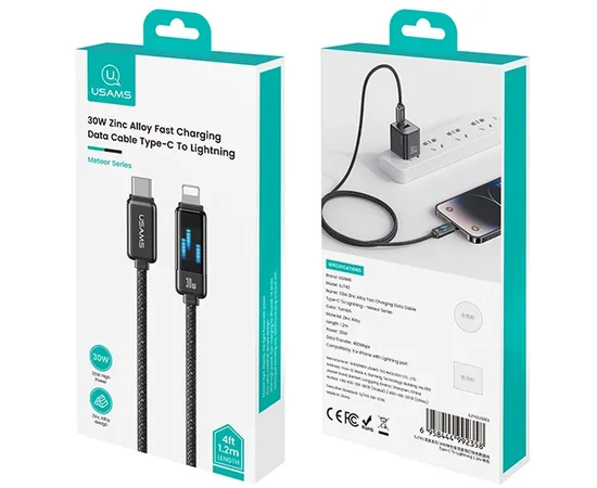 Дата кабель Usams US-SJ743 Meteor Ser. Type-C to Lightning 30W (1.2m) Tarnish