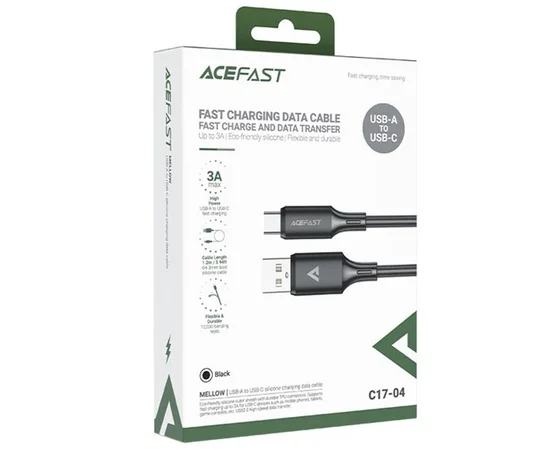 Дата кабель Acefast C17-04 USB to Type-C 3A (1.2m) Black