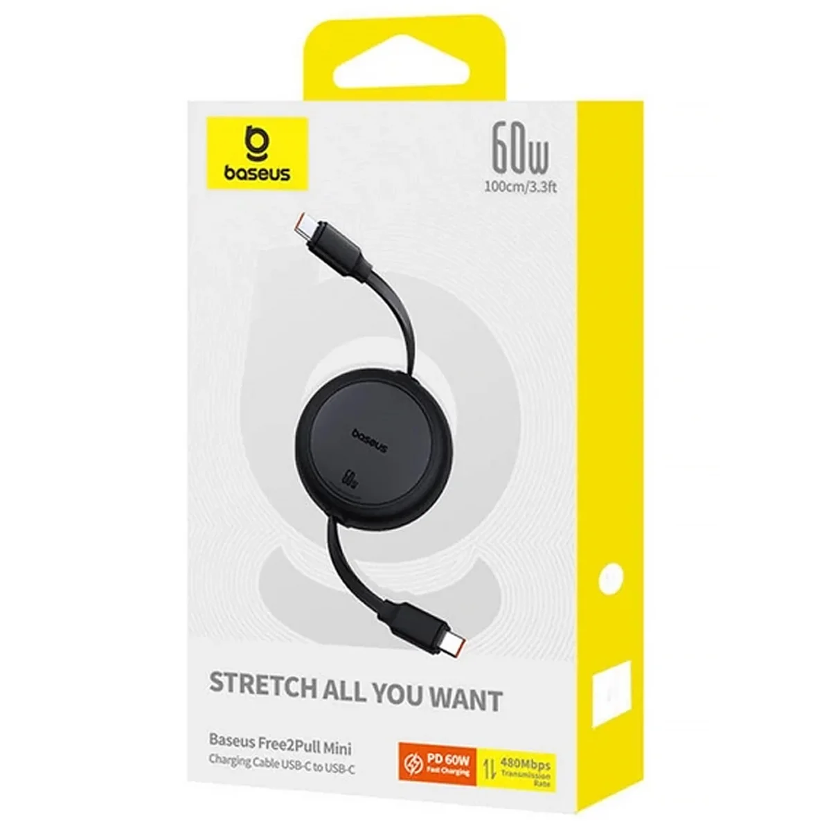 Дата кабель Baseus Free2Pull Mini Retractable Type-C to Type-C 60W (1m) (P10364500) Cluster Black