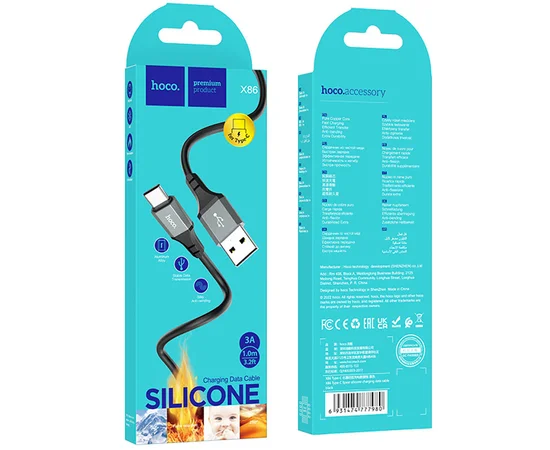 Дата кабель Hoco X86 Spear USB to Type-C (1m) Black