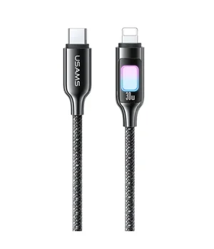 Дата кабель Usams US-SJ749 With Colorful Light TC Ser. Type-C to Lightning 30W (1.2m) Tarnish