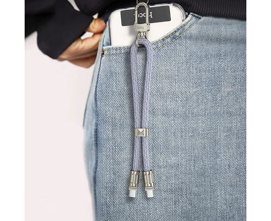 Дата кабель-шнурок Hoco GH5 Elegant Type-C to Type-C (0.21m) Denim Blue