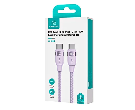 Дата кабель Usams US-SJ633 U85 Type-C to Type-C 100W (2m) Purple