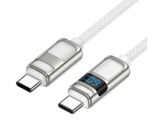 Дата кабель Hoco U137 Line with display Type-C to Type-C 60W (1.2m) White