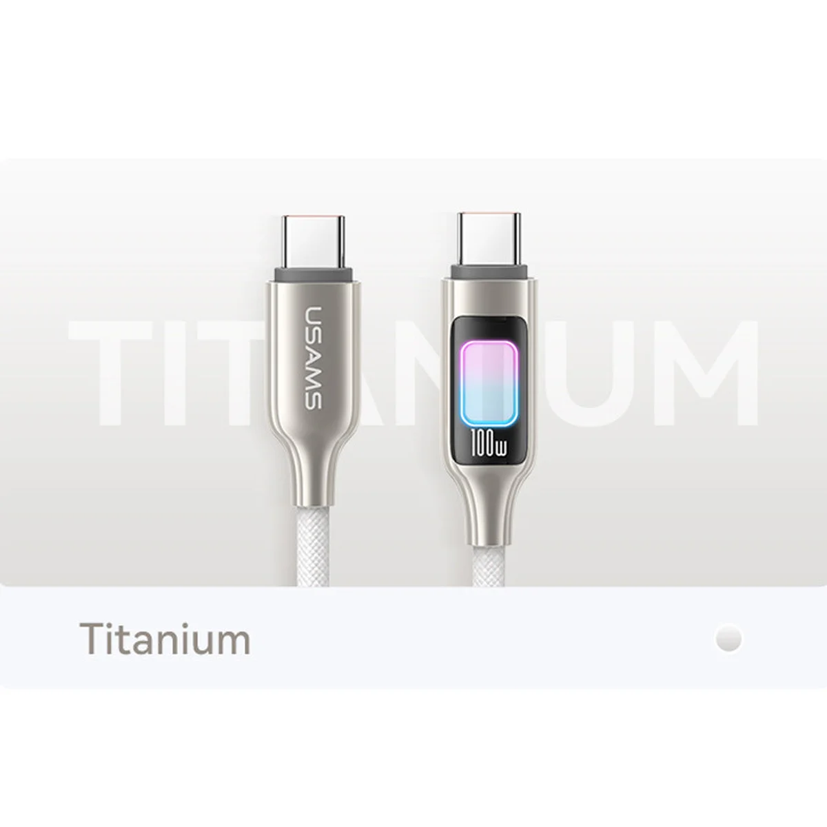 Дата кабель Usams US-SJ750 With Colorful Light TC Ser. Type-C to Type-C 100W (1.2m) Titanium